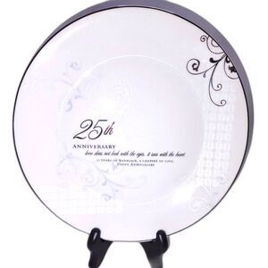 Roman 25th Wedding Anniversary Decorative Plate with‎ Hinged Stand